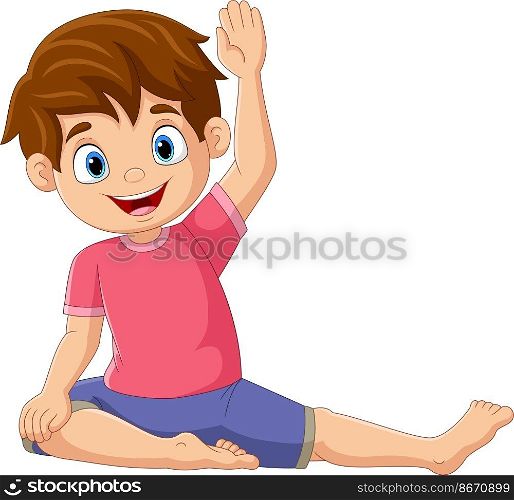 Cartoon little boy doing deer yoga pose