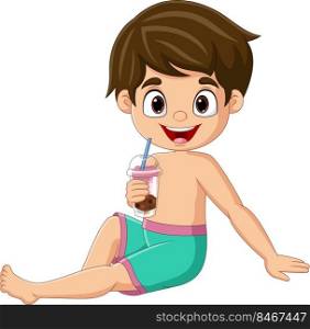 Cartoon little boy drink bubble tea