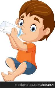 Cartoon little boy drinking milk with bottle