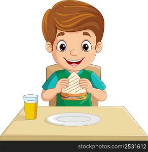 Cartoon little boy eating bread