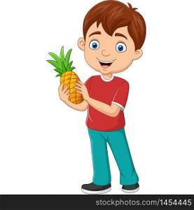 Cartoon little boy holding a pineapple