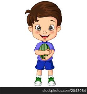 Cartoon little boy holding a watermelon