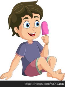 Cartoon little boy holding an ice cream