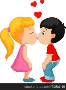 Cartoon little boy kissing a girl