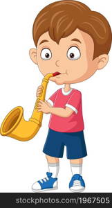 Cartoon little boy playing a trumpet