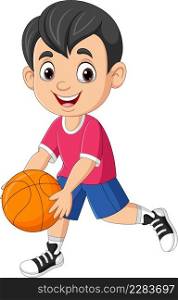 Cartoon little boy playing basketball
