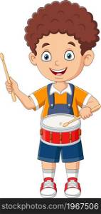 Cartoon little boy playing drums