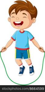 Cartoon little boy playing jumping rope