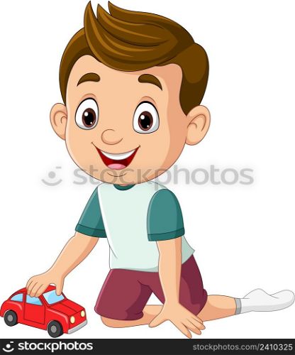 Cartoon little boy playing toy car