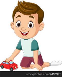 Cartoon little boy playing toy car