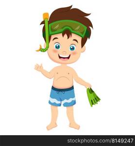 Cartoon little boy scuba diver