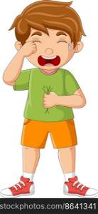 Cartoon little boy standing and crying