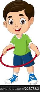 Cartoon little boy twirling hula hoop