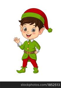 Cartoon little boy wearing christmas elf costume