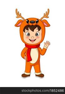 Cartoon little boy wearing deer costume