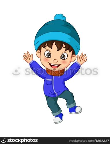 Cartoon little boy wearing winter clothes