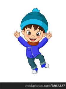 Cartoon little boy wearing winter clothes