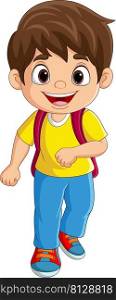Cartoon little boy with backpack go to school