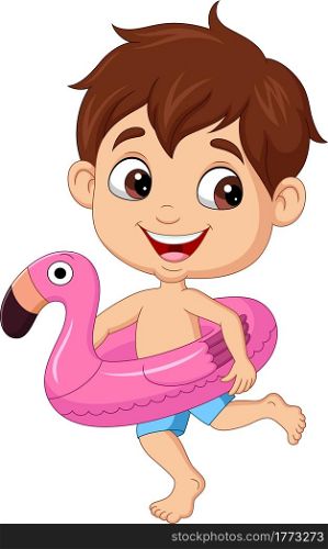 Cartoon little boy with inflatable ring