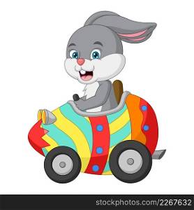 Cartoon little bunny driving easter car egg