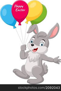Cartoon little bunny holding colorful balloons