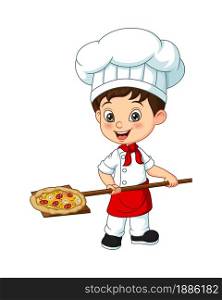 Cartoon little chef with a pizza