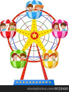 Cartoon little children in the ferris wheel