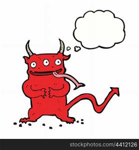 cartoon little demon with thought bubble