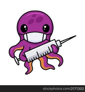 Cartoon little doctor octopus holding a syringe