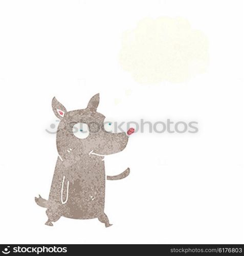 cartoon little dog waving with thought bubble