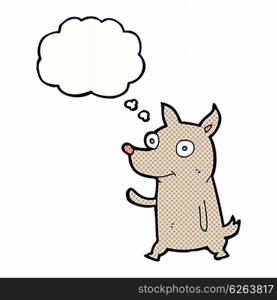 cartoon little dog waving with thought bubble