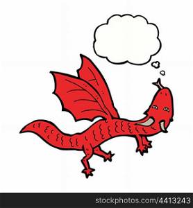 cartoon little dragon with thought bubble