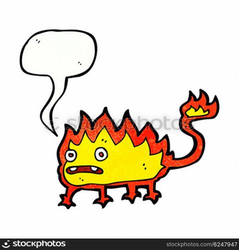cartoon little fire demon with speech bubble