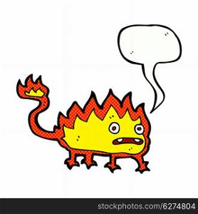 cartoon little fire demon with speech bubble