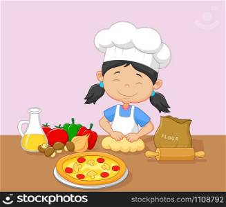 Cartoon little girl baking
