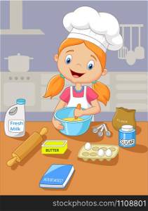 Cartoon little girl baking