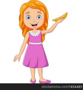Cartoon little girl holding banana