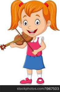 Cartoon little girl playing a violin