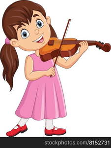 Cartoon little girl playing a violin