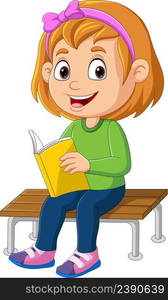 Cartoon little girl reading a book