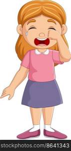 Cartoon little girl standing and crying