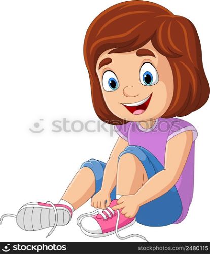 Cartoon little girl tie shoe shoelace