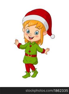 Cartoon little girl wearing christmas elf costume