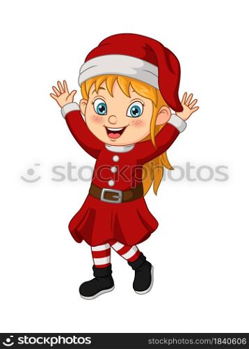 Cartoon little girl wearing christmas santa costume