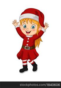 Cartoon little girl wearing christmas santa costume