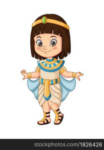 Cartoon little girl wearing egyptian cleopatra costume