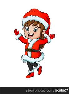 Cartoon little girl wearing santa claus costume