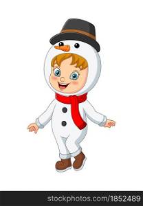 Cartoon little girl wearing snowman costume