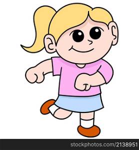 cartoon little girl with happy face running around