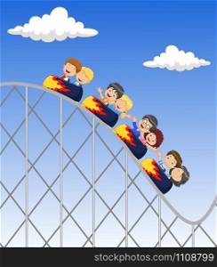 Cartoon little kid play in rollercoaster